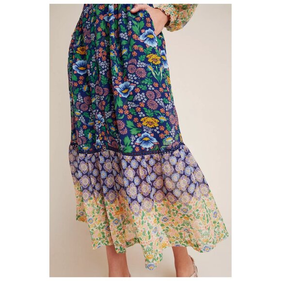Anthropologie Maeve Ondine Maxi Dress Floral Print Garden Scandi Girl Summer Sun - Picture 4 of 15